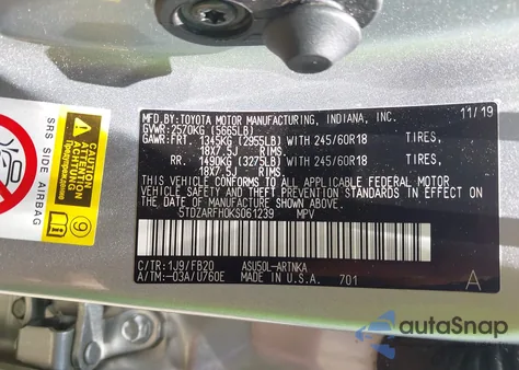 2019 Toyota Highlander Le from USA, damaged, VIN 5TDZARFH0KS061239